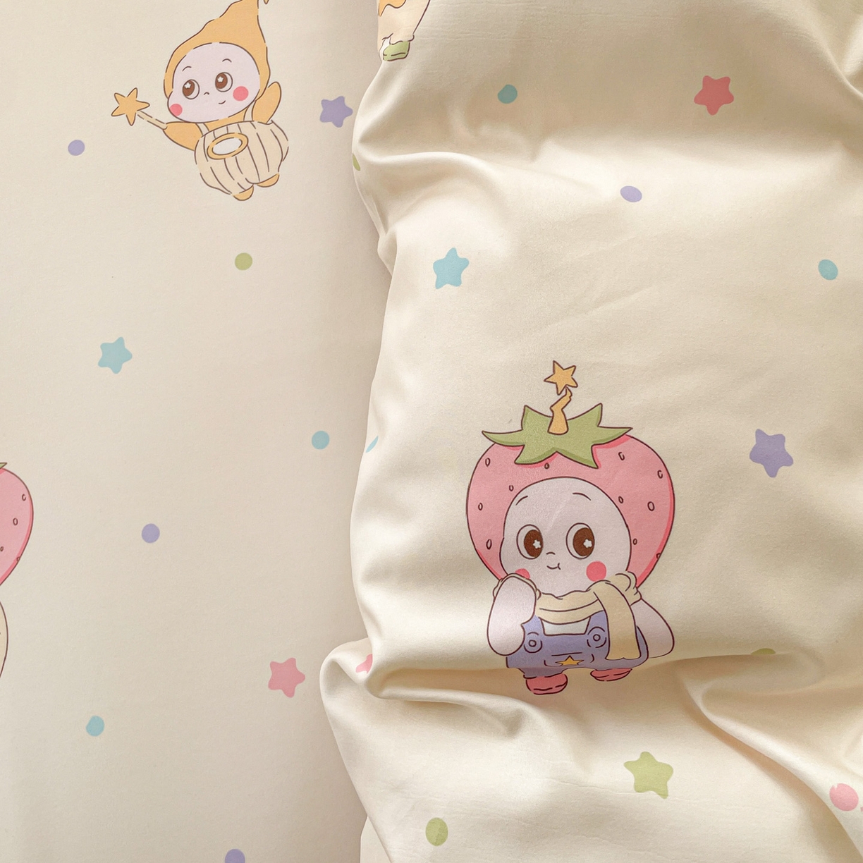 91家纺网 家纺一手货源 找家纺 纽缦家纺 2026新款A类105g仿棉四件套古法水洗棉单被套 星星