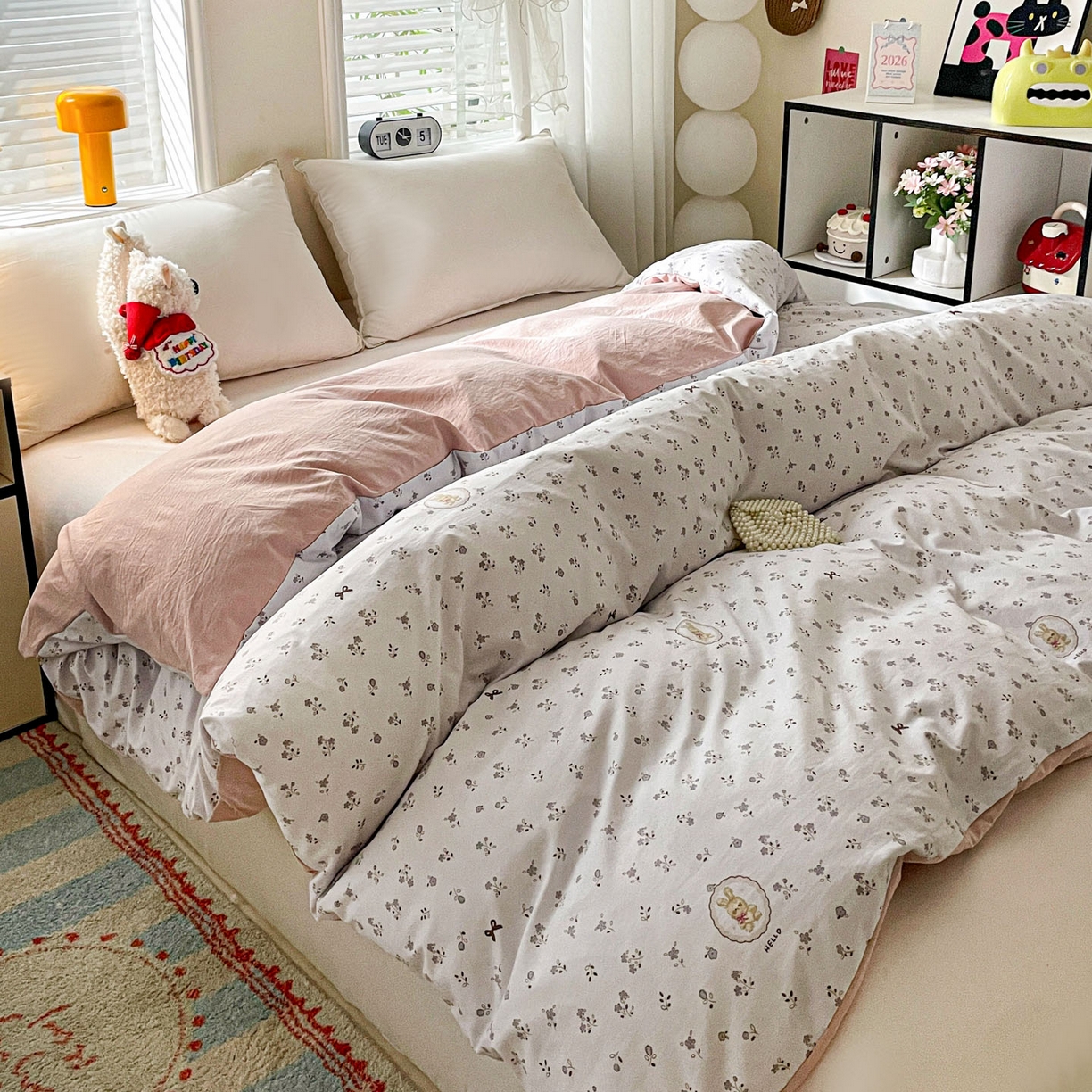 91家纺网 家纺一手货源 找家纺 纽缦家纺 2026新款A类105g仿棉四件套古法水洗棉单被套 恋空灰