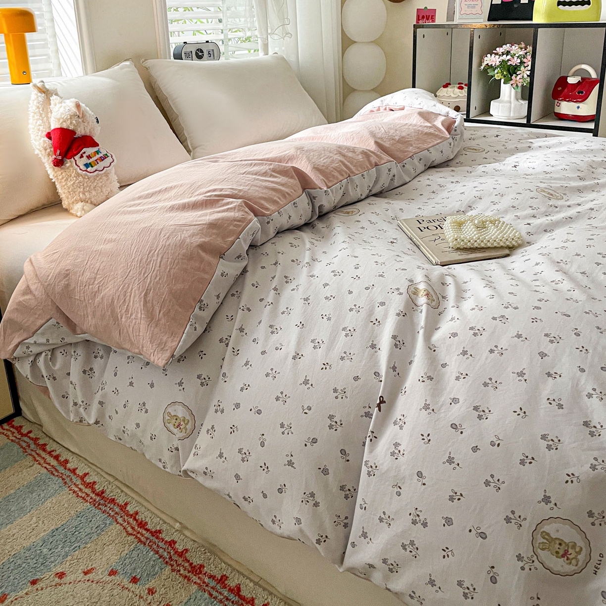 91家纺网 家纺一手货源 找家纺 纽缦家纺 2026新款A类105g仿棉四件套古法水洗棉单被套 恋空灰