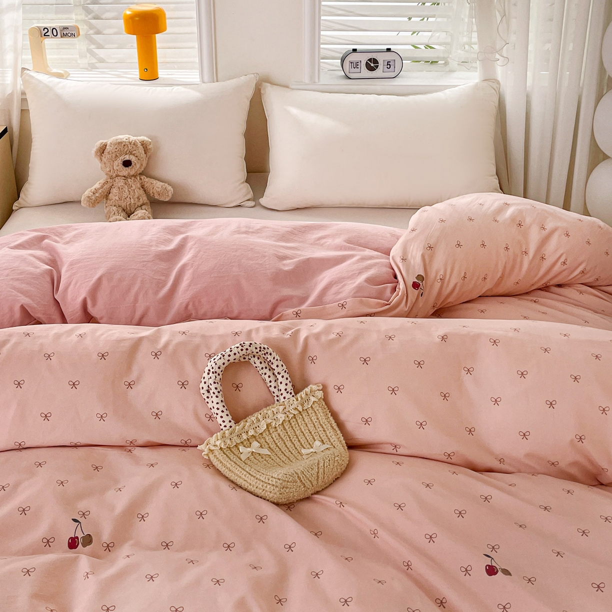 91家纺网 家纺一手货源 找家纺 纽缦家纺 2026新款A类105g仿棉四件套古法水洗棉单被套 梦樱粉