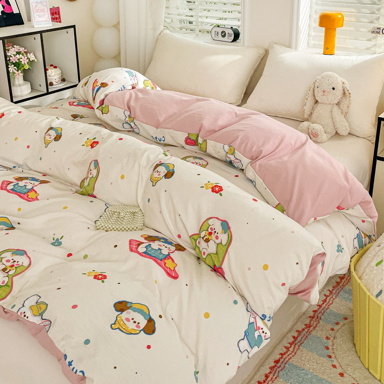 91家纺网 家纺一手货源 找家纺 纽缦家纺 2026新款A类105g仿棉四件套古法水洗棉单被套 心愿狗