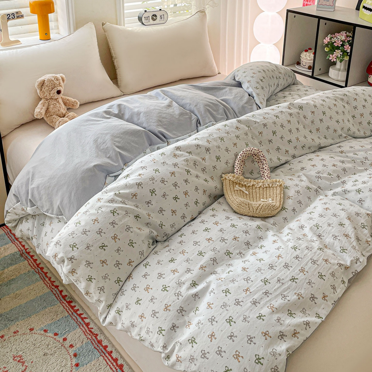 91家纺网 家纺一手货源 找家纺 纽缦家纺 2026新款A类105g仿棉四件套古法水洗棉单被套 铃兰-兰