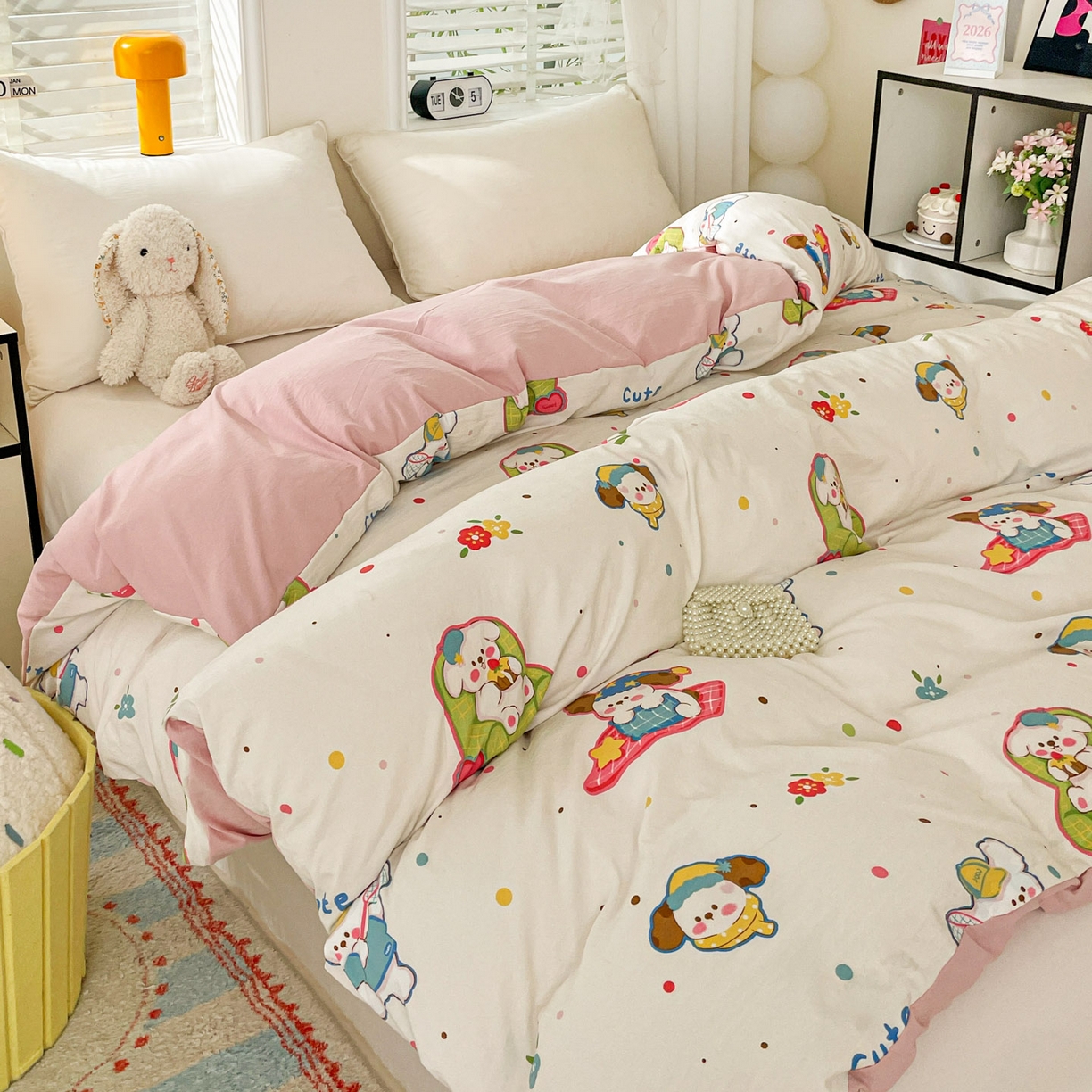 91家纺网 家纺一手货源 找家纺 纽缦家纺 2026新款A类105g仿棉四件套古法水洗棉单被套 心愿狗