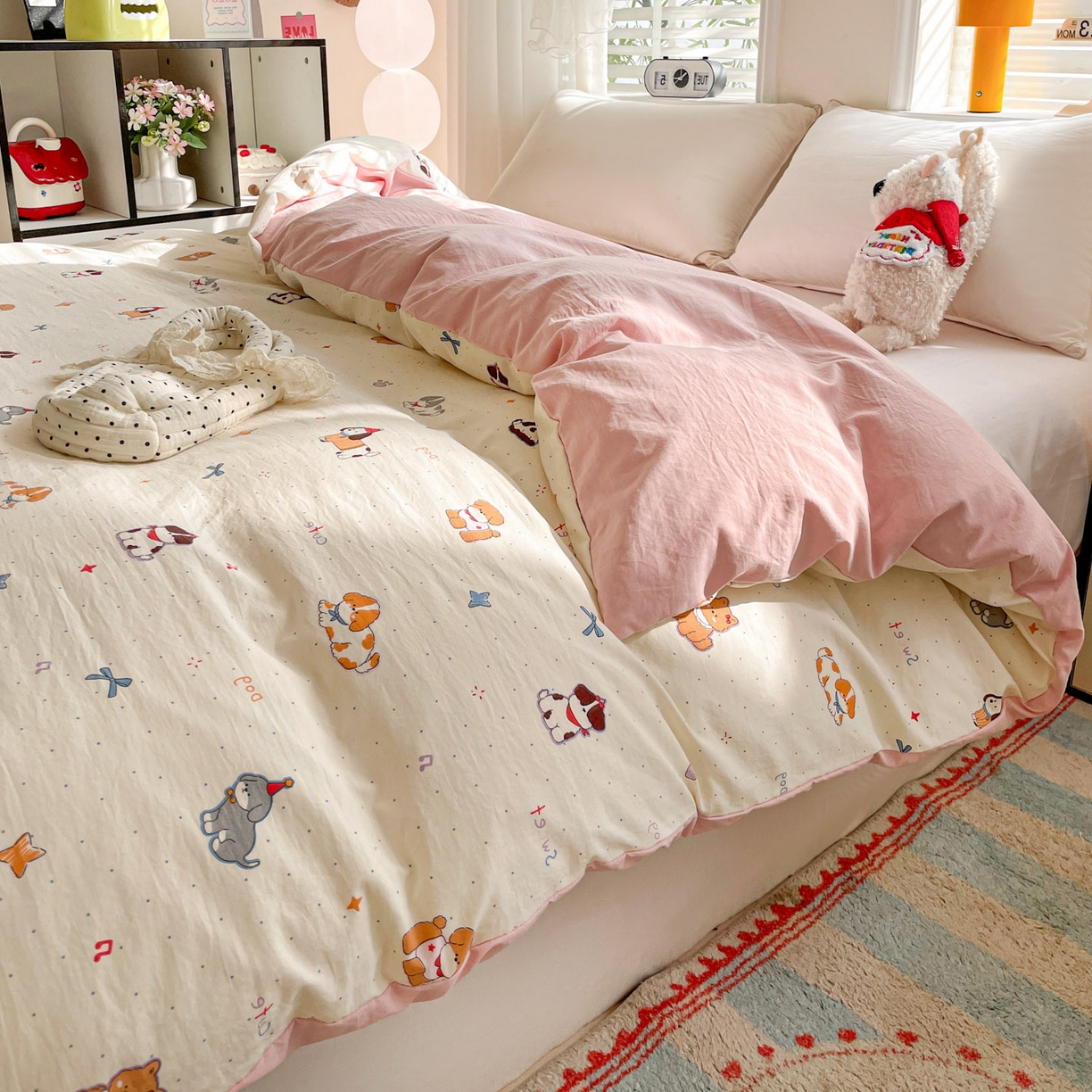 91家纺网 家纺一手货源 找家纺 纽缦家纺 2026新款A类105g仿棉四件套古法水洗棉单被套 洛奇