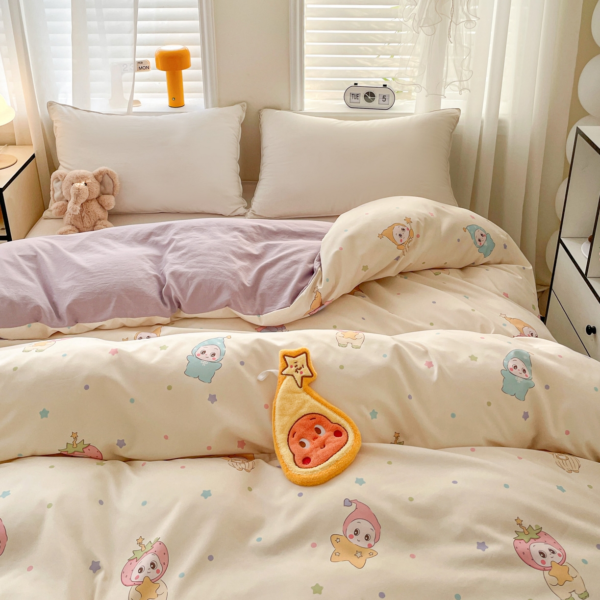 91家纺网 家纺一手货源 找家纺 纽缦家纺 2026新款A类105g仿棉四件套古法水洗棉单被套 星星