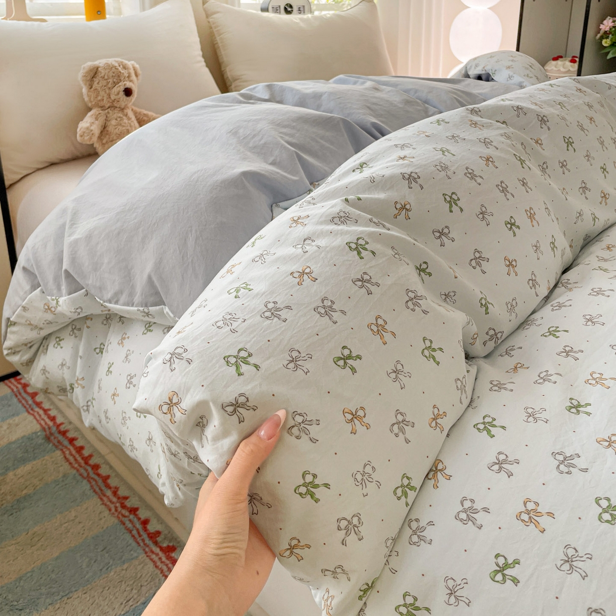 91家纺网 家纺一手货源 找家纺 纽缦家纺 2026新款A类105g仿棉四件套古法水洗棉单被套 铃兰-兰