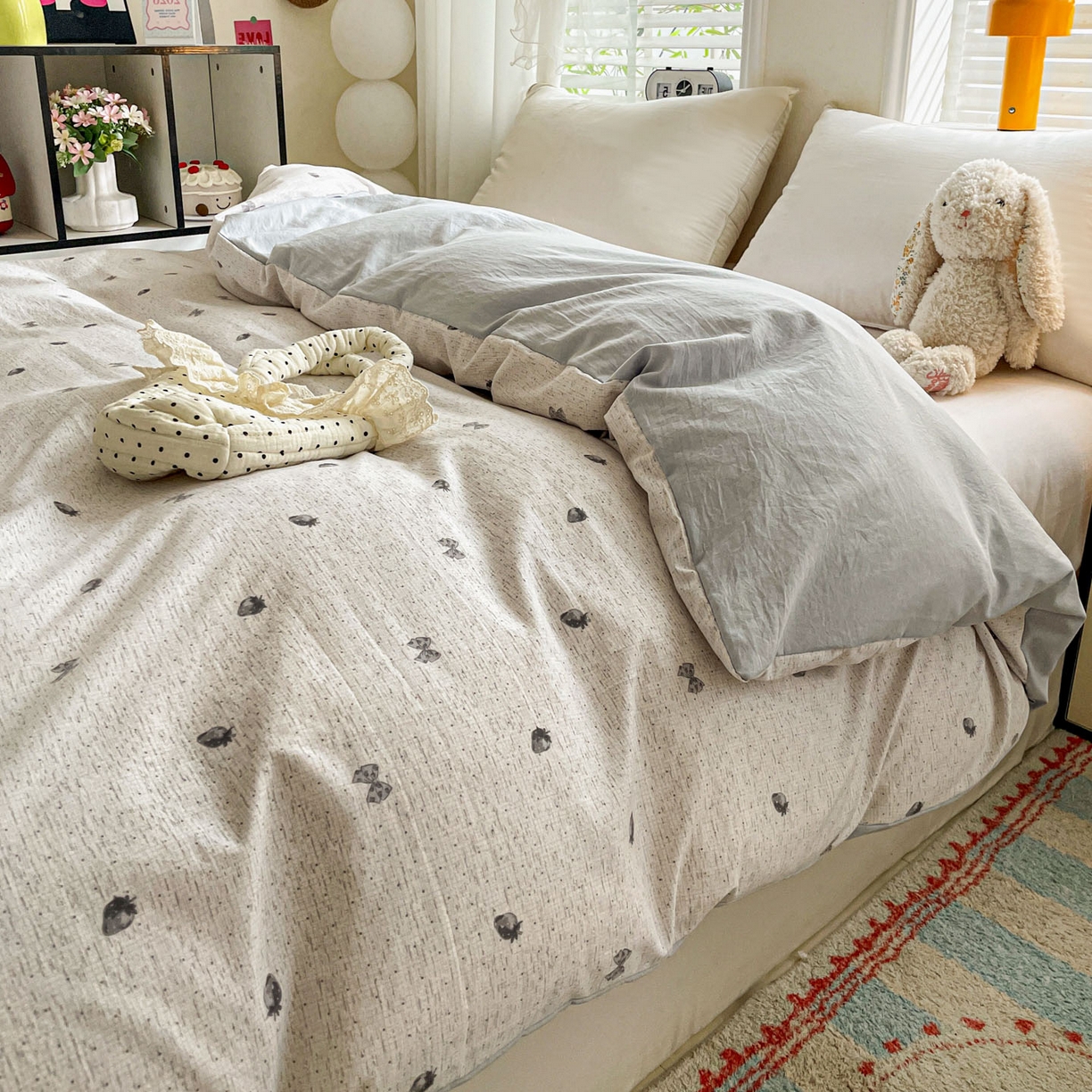 91家纺网 家纺一手货源 找家纺 纽缦家纺 2026新款A类105g仿棉四件套古法水洗棉单被套 初春灰