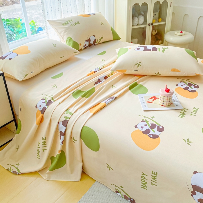 91家纺网 家纺一手货源 找家纺 棉乐町家居 2026春夏新款100%全棉纯棉老粗布床单凉席席子 竹子熊猫