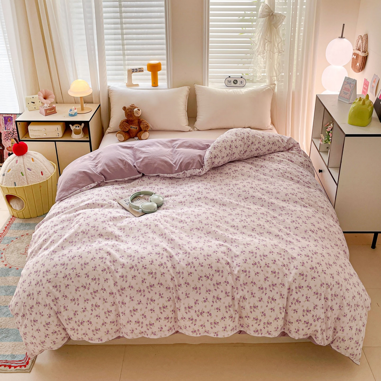 91家纺网 家纺一手货源 找家纺 纽缦家纺 2026新款A类105g仿棉四件套古法水洗棉单被套 波影紫