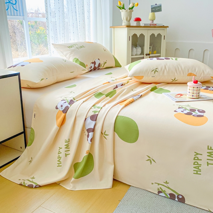 91家纺网 家纺一手货源 找家纺 棉乐町家居 2026春夏新款100%全棉纯棉老粗布床单凉席席子 竹子熊猫