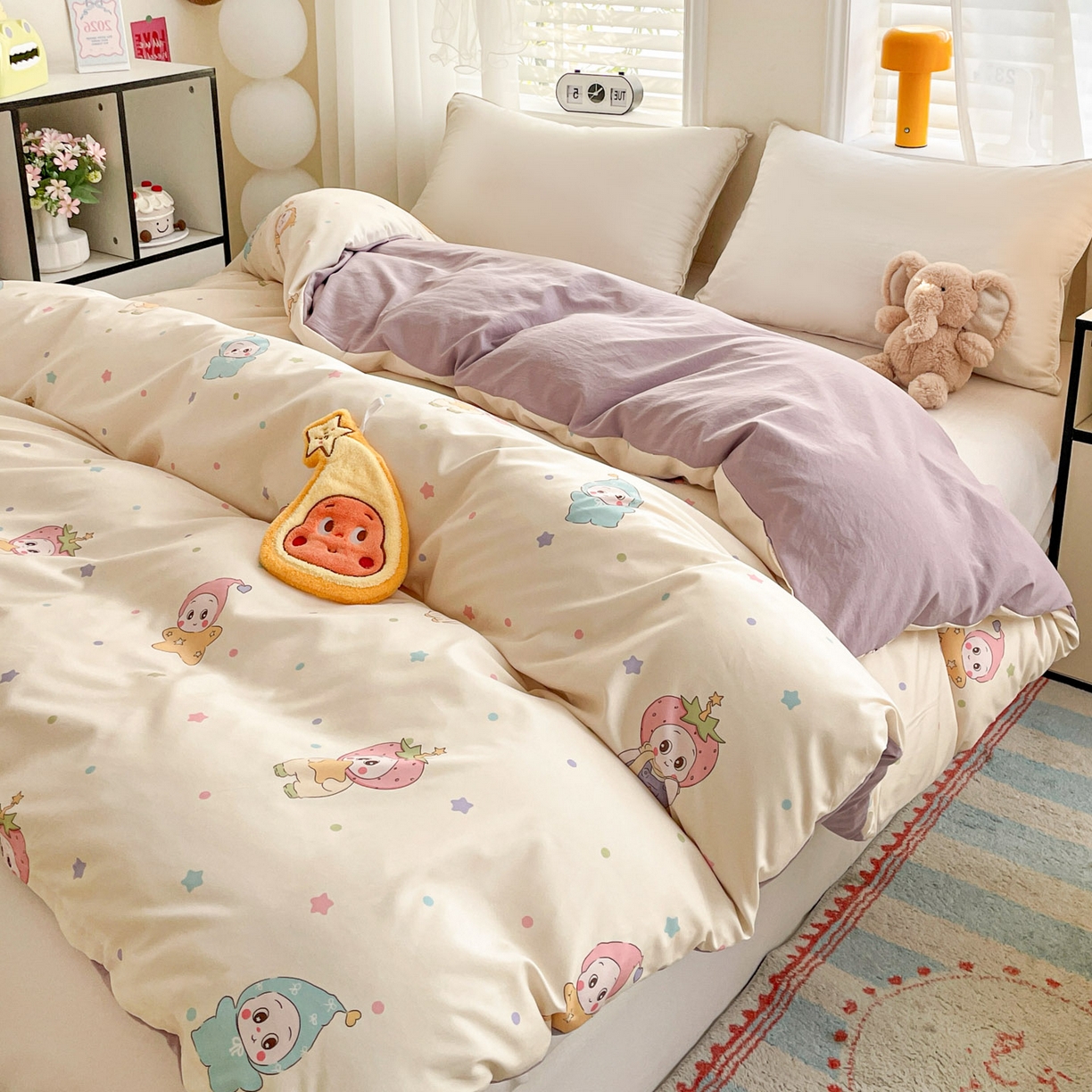 91家纺网 家纺一手货源 找家纺 纽缦家纺 2026新款A类105g仿棉四件套古法水洗棉单被套 星星