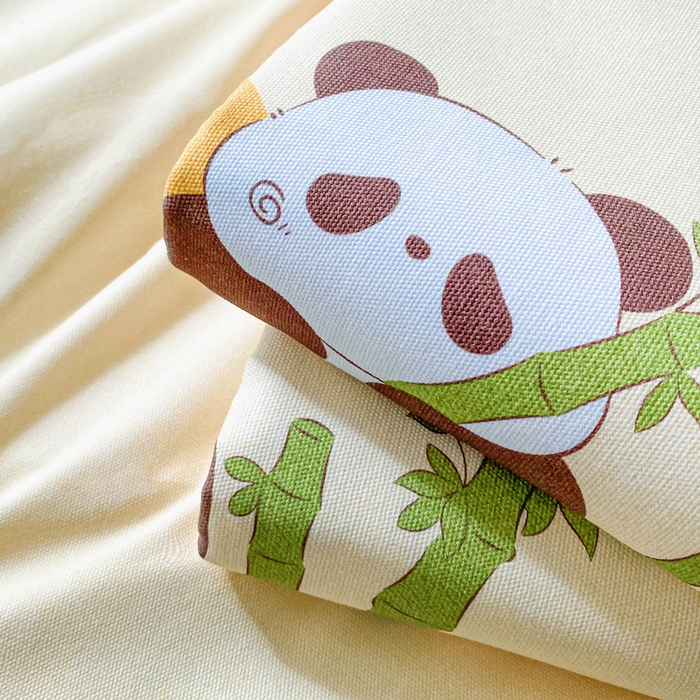 91家纺网 家纺一手货源 找家纺 棉乐町家居 2026春夏新款100%全棉纯棉老粗布床单凉席席子 竹子熊猫