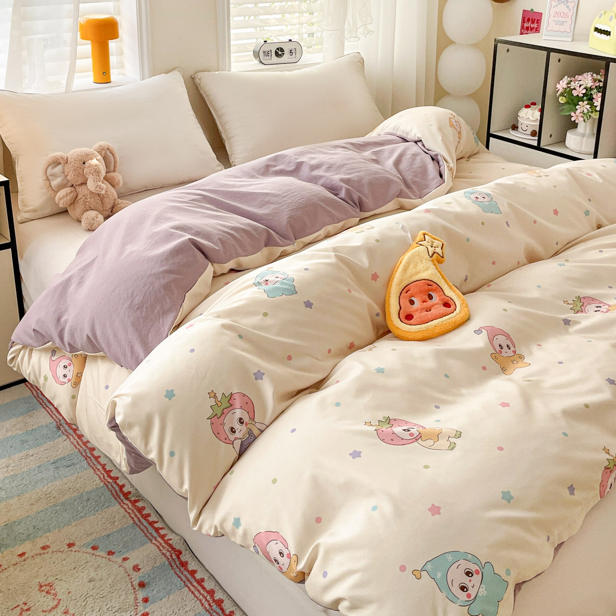 91家纺网 家纺一手货源 找家纺 纽缦家纺 2026新款A类105g仿棉四件套古法水洗棉单被套 星星