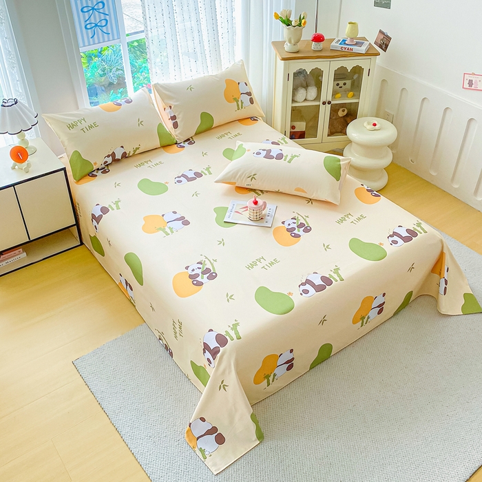 91家纺网 家纺一手货源 找家纺 棉乐町家居 2026春夏新款100%全棉纯棉老粗布床单凉席席子 竹子熊猫