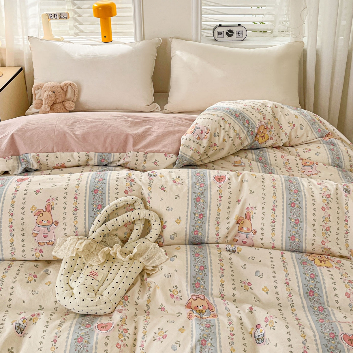 91家纺网 家纺一手货源 找家纺 纽缦家纺 2026新款A类105g仿棉四件套古法水洗棉单被套 幸运狗