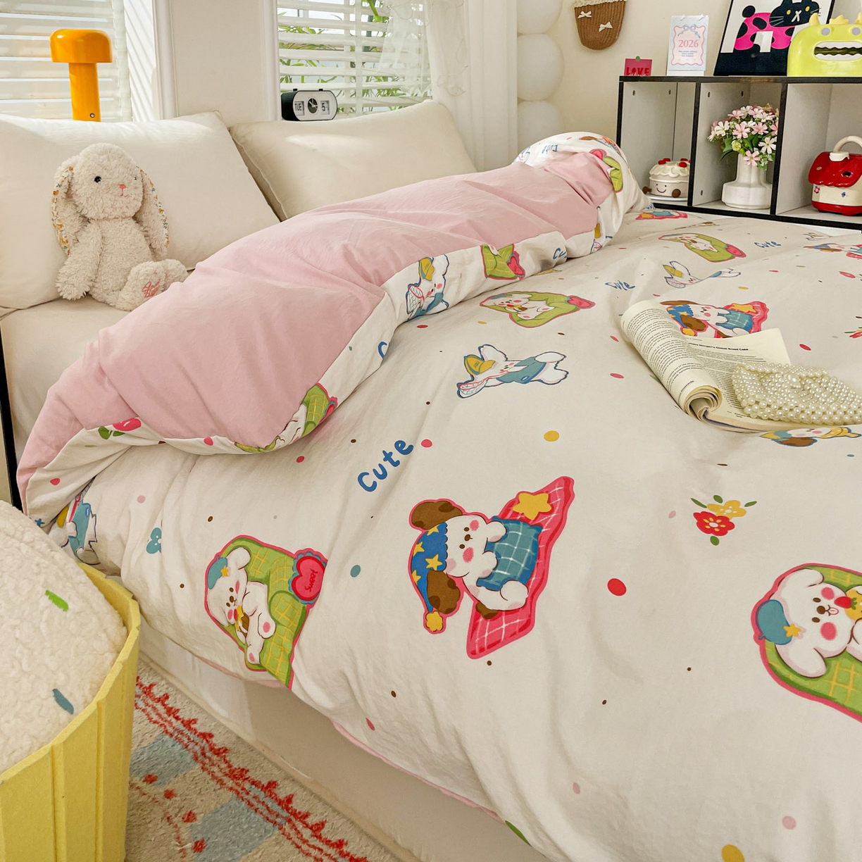 91家纺网 家纺一手货源 找家纺 纽缦家纺 2026新款A类105g仿棉四件套古法水洗棉单被套 心愿狗