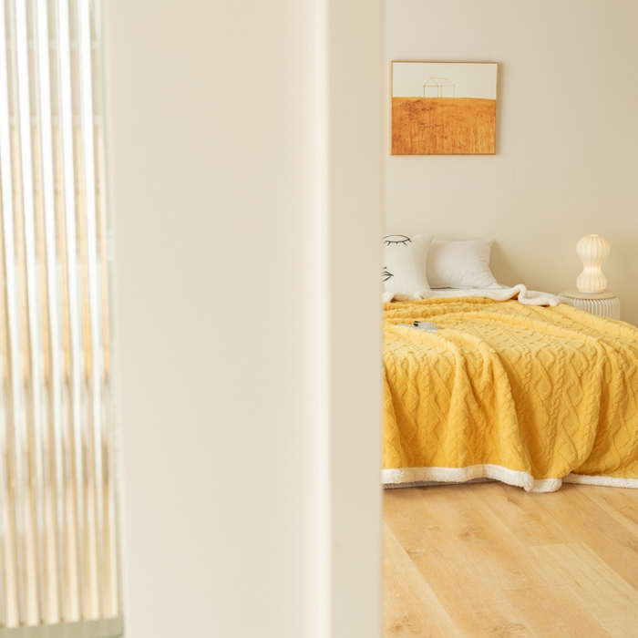 91家纺网 家纺一手货源 找家纺 优雅星家纺 2026直播热款高克重双面绒塔芙绒羊羔绒复合提花毯子毛毯盖毯 贵族黄