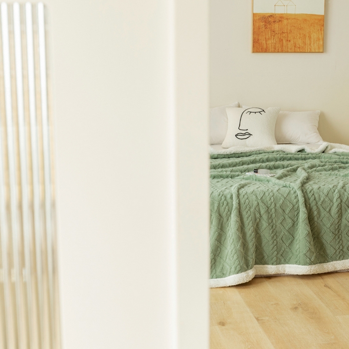 91家纺网 家纺一手货源 找家纺 优雅星家纺 2026直播热款高克重双面绒塔芙绒羊羔绒复合提花毯子毛毯盖毯 橄榄绿