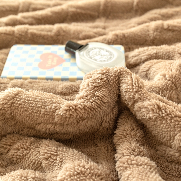 91家纺网 家纺一手货源 找家纺 优雅星家纺 2026直播热款高克重双面绒塔芙绒羊羔绒复合提花毯子毛毯盖毯 咖啡色