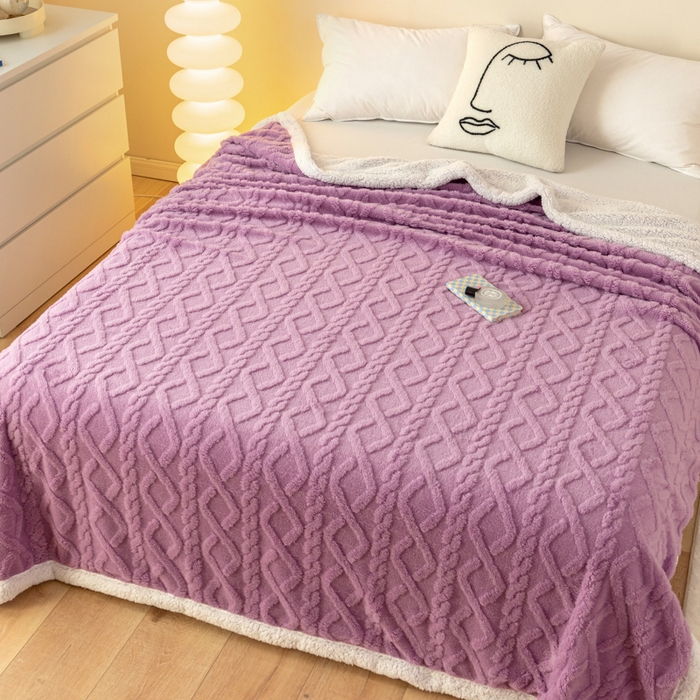 91家纺网 家纺一手货源 找家纺 优雅星家纺 2026直播热款高克重双面绒塔芙绒羊羔绒复合提花毯子毛毯盖毯 优雅紫