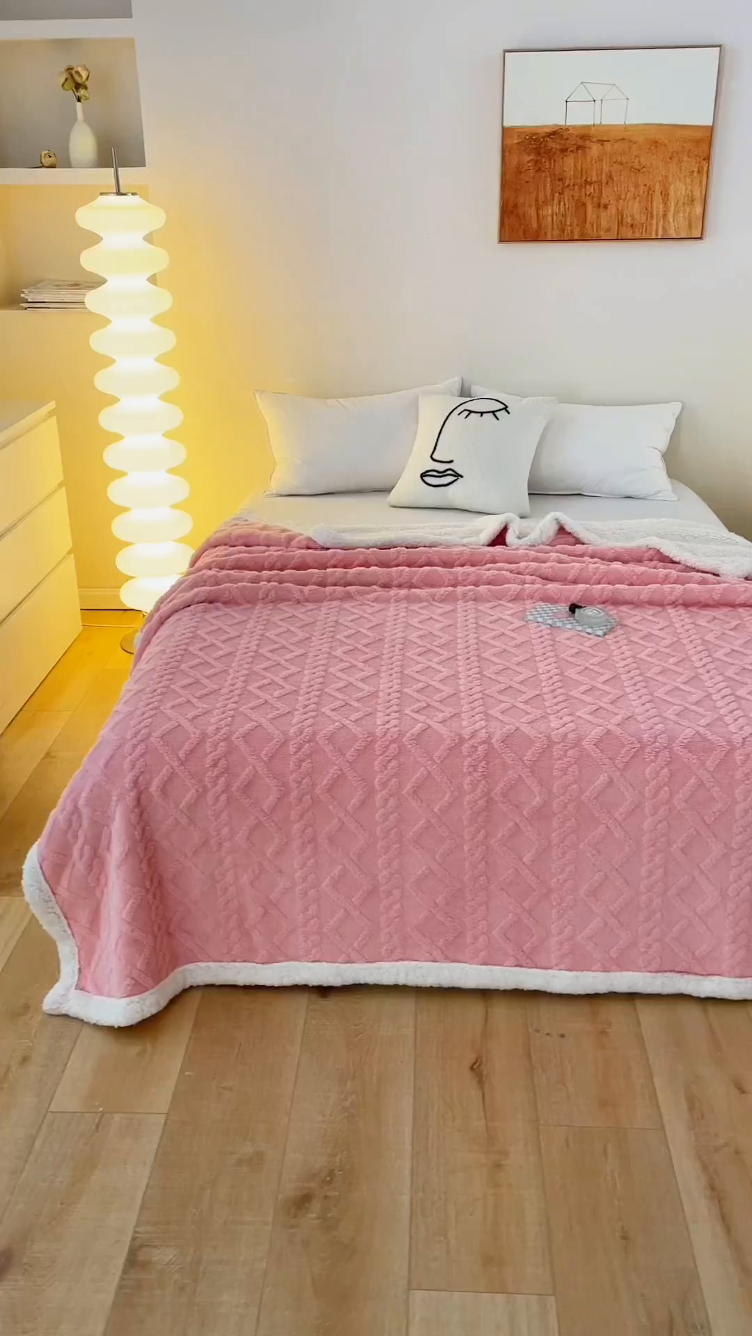 91家纺网 家纺一手货源 找家纺 优雅星家纺 2026直播热款高克重双面绒塔芙绒羊羔绒复合提花毯子毛毯盖毯 藕粉