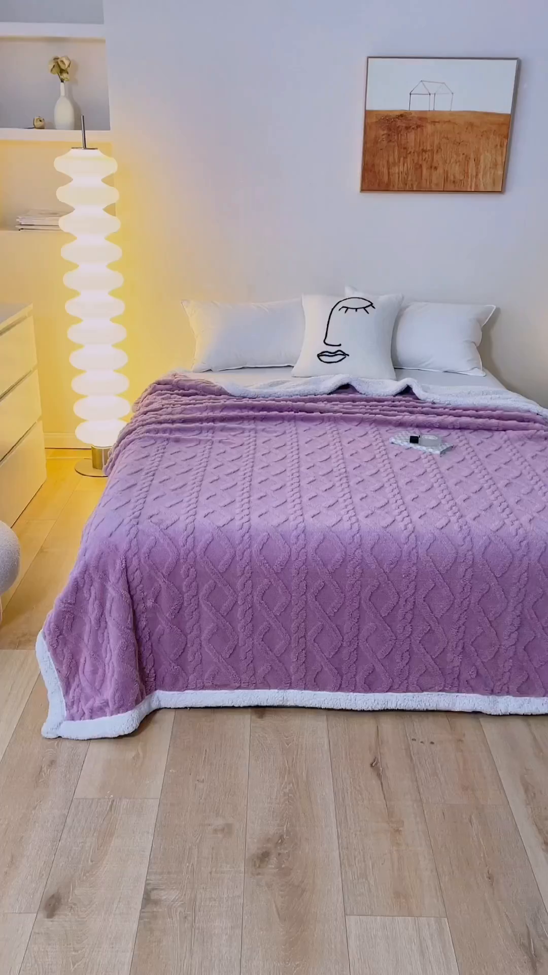 91家纺网 家纺一手货源 找家纺 优雅星家纺 2026直播热款高克重双面绒塔芙绒羊羔绒复合提花毯子毛毯盖毯 优雅紫