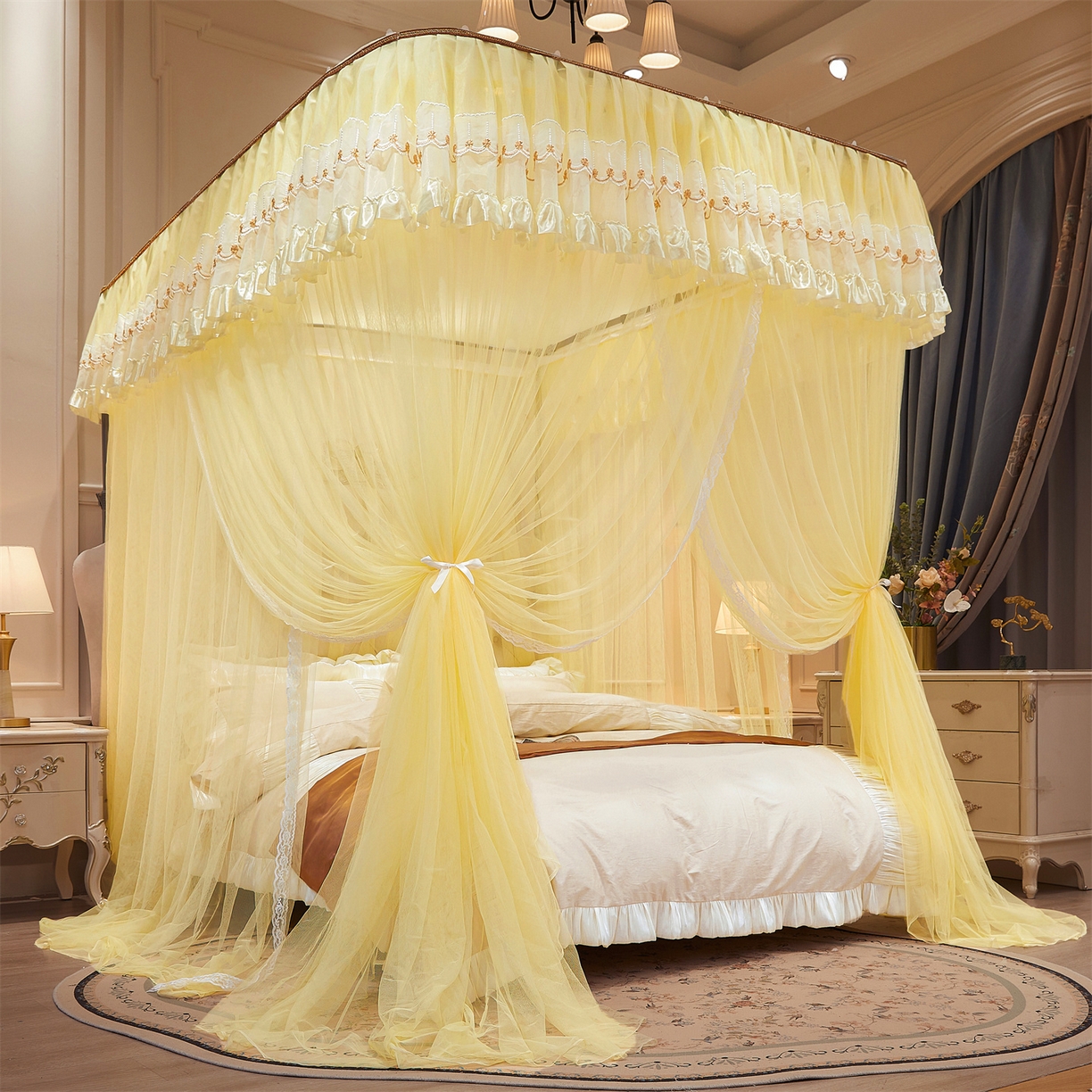 91家纺网 家纺一手货源 找家纺 （总）舞夜盛世 2026新款U型导轨落地宫廷蚊帐-花好月圆