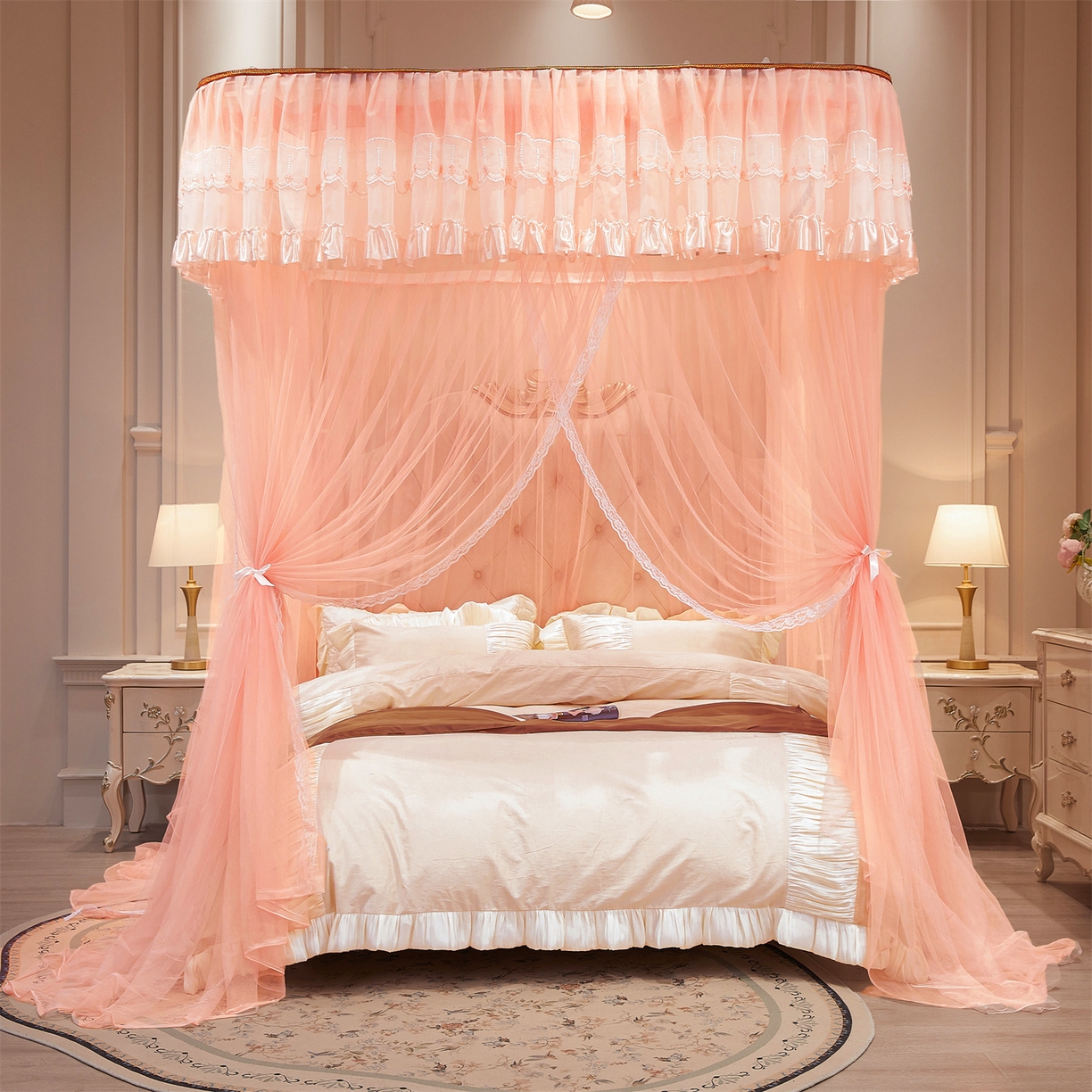 91家纺网 家纺一手货源 找家纺 舞夜盛世 2026新款U型导轨落地宫廷蚊帐-花好月圆 花好月圆-玉色