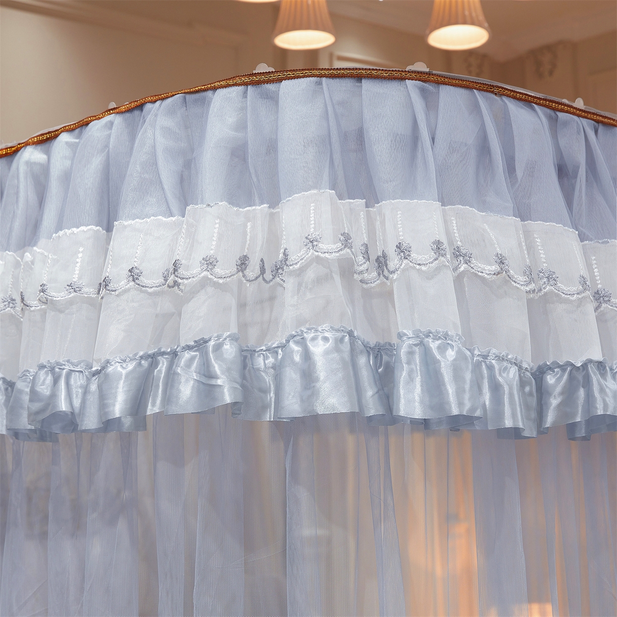 91家纺网 家纺一手货源 找家纺 舞夜盛世 2026新款U型导轨落地宫廷蚊帐-花好月圆 花好月圆-灰色