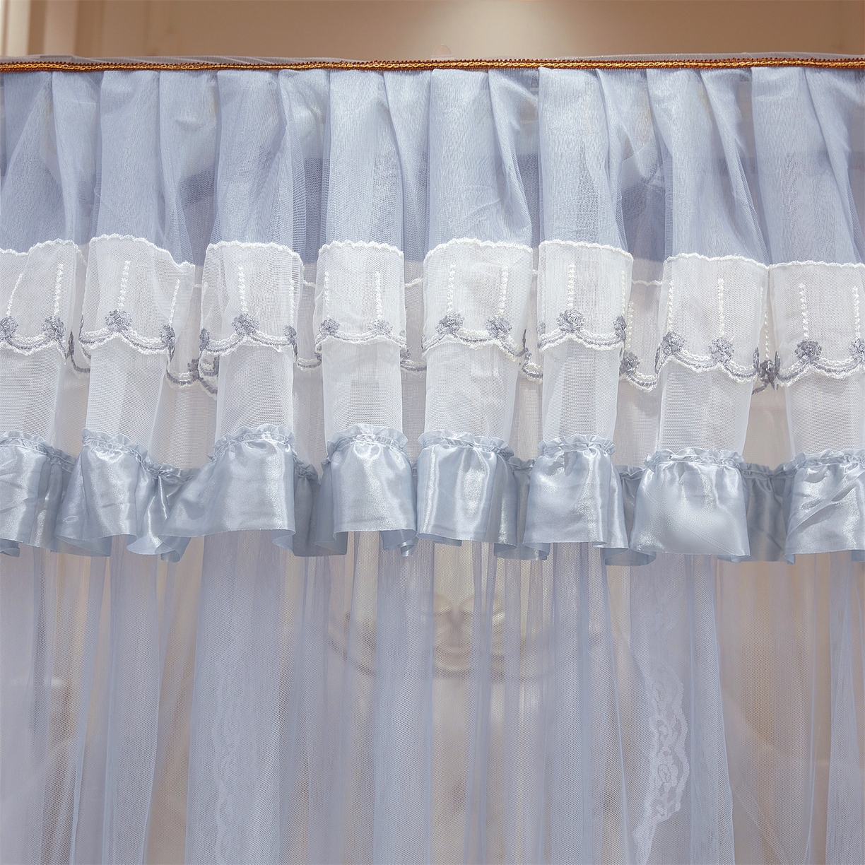 91家纺网 家纺一手货源 找家纺 舞夜盛世 2026新款U型导轨落地宫廷蚊帐-花好月圆 花好月圆-灰色