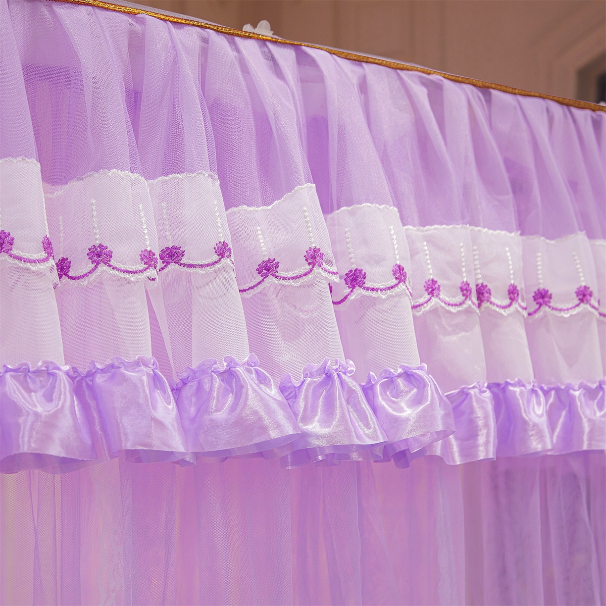 91家纺网 家纺一手货源 找家纺 舞夜盛世 2026新款U型导轨落地宫廷蚊帐-花好月圆 花好月圆-紫色
