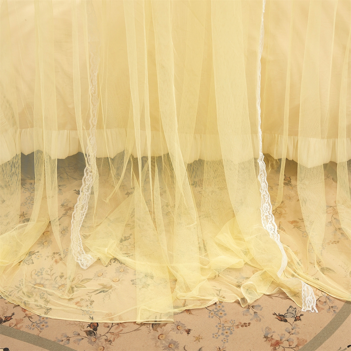 91家纺网 家纺一手货源 找家纺 舞夜盛世 2026新款U型导轨落地宫廷蚊帐-花好月圆 花好月圆-黄色