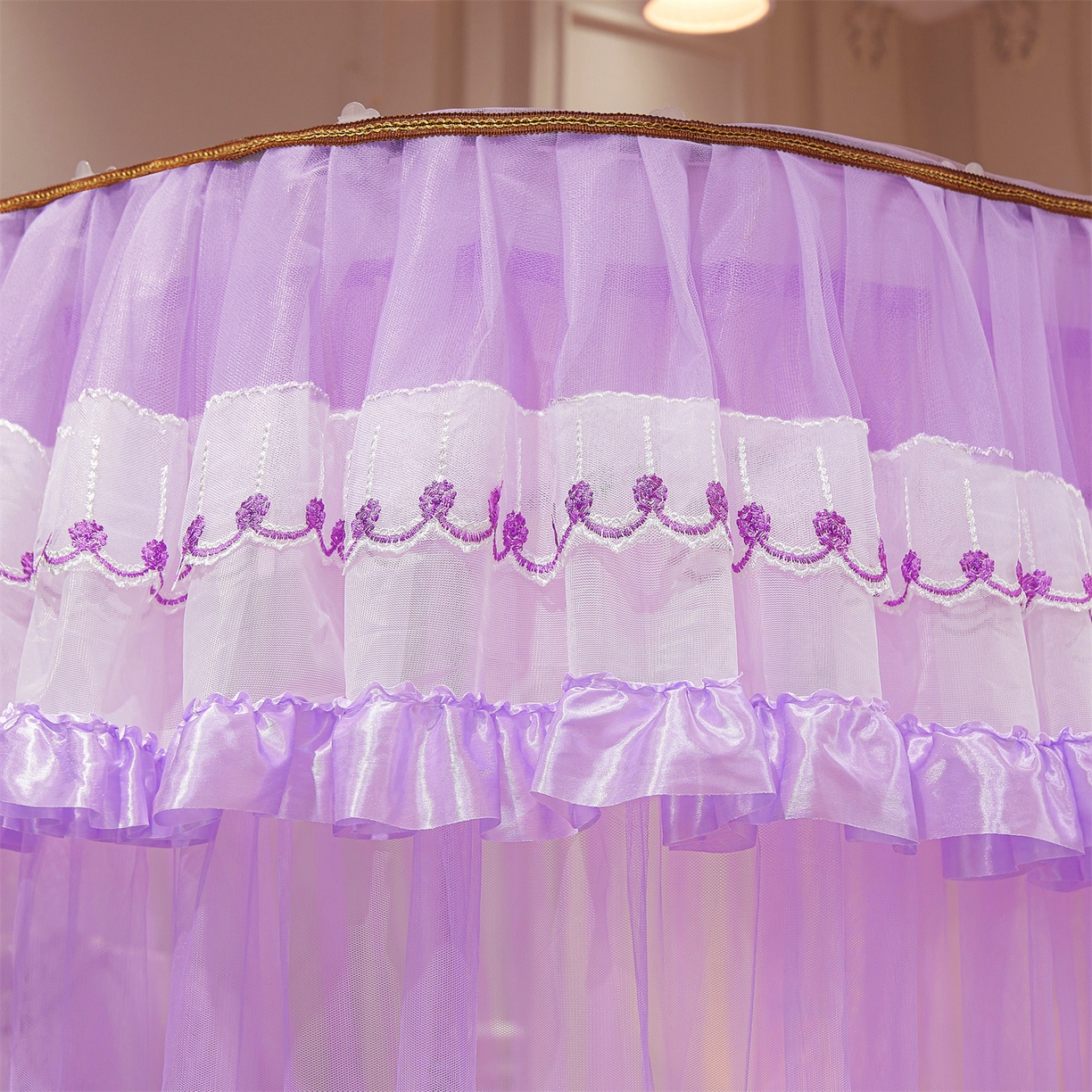 91家纺网 家纺一手货源 找家纺 舞夜盛世 2026新款U型导轨落地宫廷蚊帐-花好月圆 花好月圆-紫色