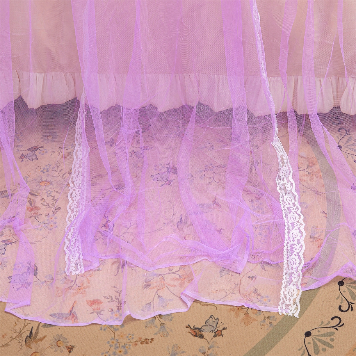 91家纺网 家纺一手货源 找家纺 舞夜盛世 2026新款U型导轨落地宫廷蚊帐-花好月圆 花好月圆-紫色