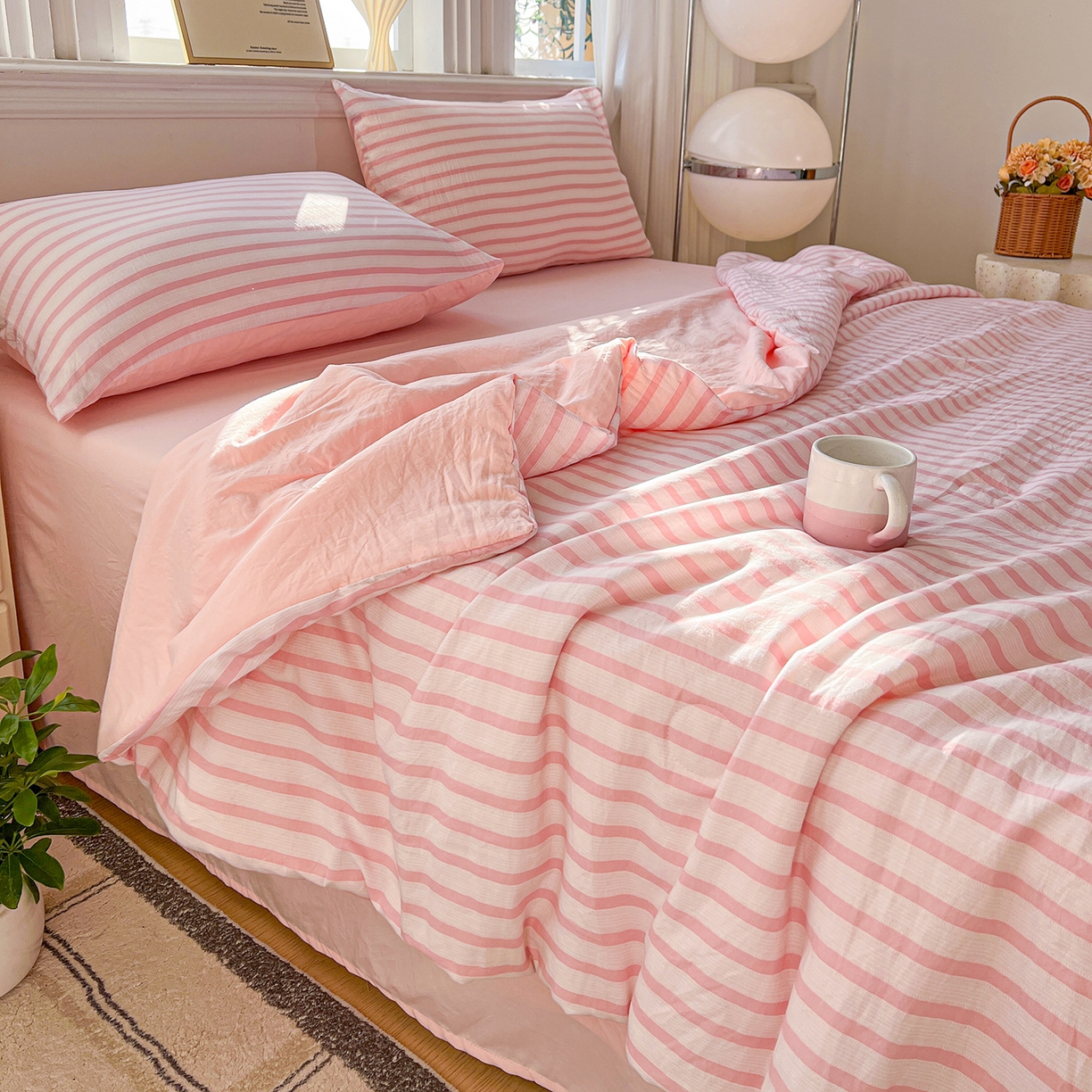 91家纺网 家纺一手货源 找家纺 （总）纽缦家纺 2026新款水洗棉简约格子风夏被