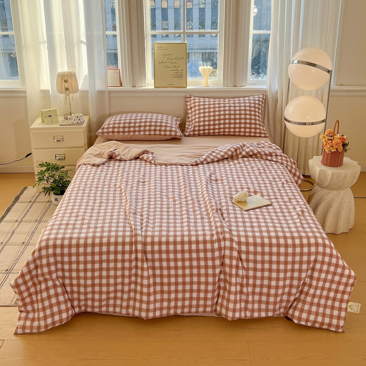 91家纺网 家纺一手货源 找家纺 纽缦家纺 2026新款水洗棉简约格子风夏被 朴雅