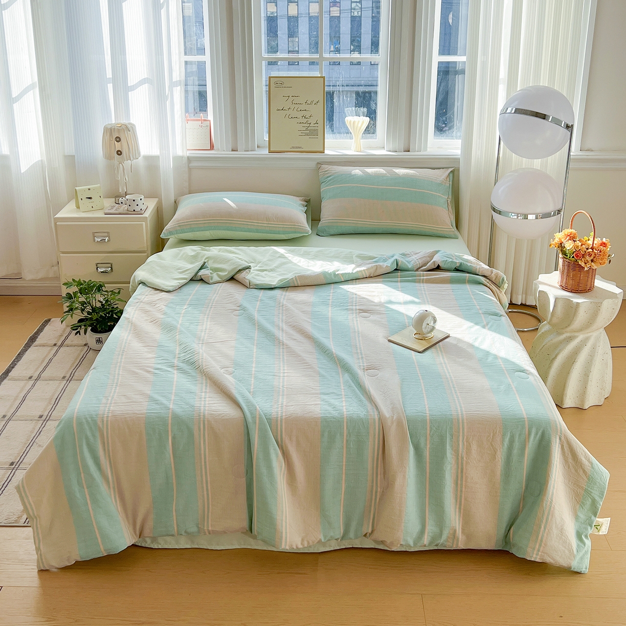 91家纺网 家纺一手货源 找家纺 （总）纽缦家纺 2026新款水洗棉简约格子风夏被