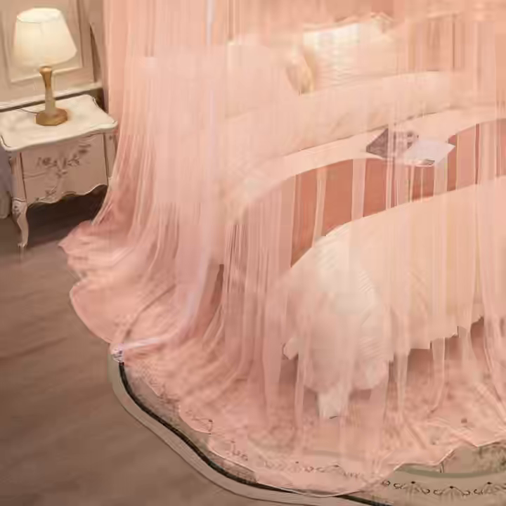 91家纺网 家纺一手货源 找家纺 舞夜盛世 2026新款U型导轨落地宫廷蚊帐-花好月圆 花好月圆-玉色