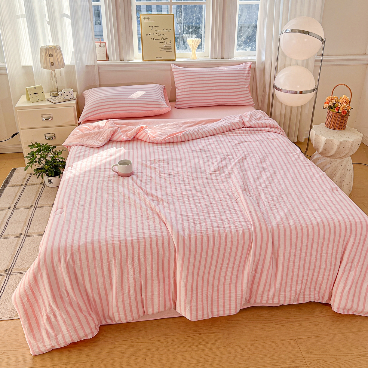 91家纺网 家纺一手货源 找家纺 （总）纽缦家纺 2026新款水洗棉简约格子风夏被