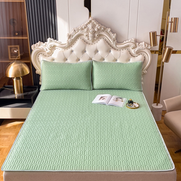 91家纺网 家纺一手货源 找家纺 优雅星家纺 2026新款清新时尚凉感丝0.35乳胶凉席-纯色 荧光绿