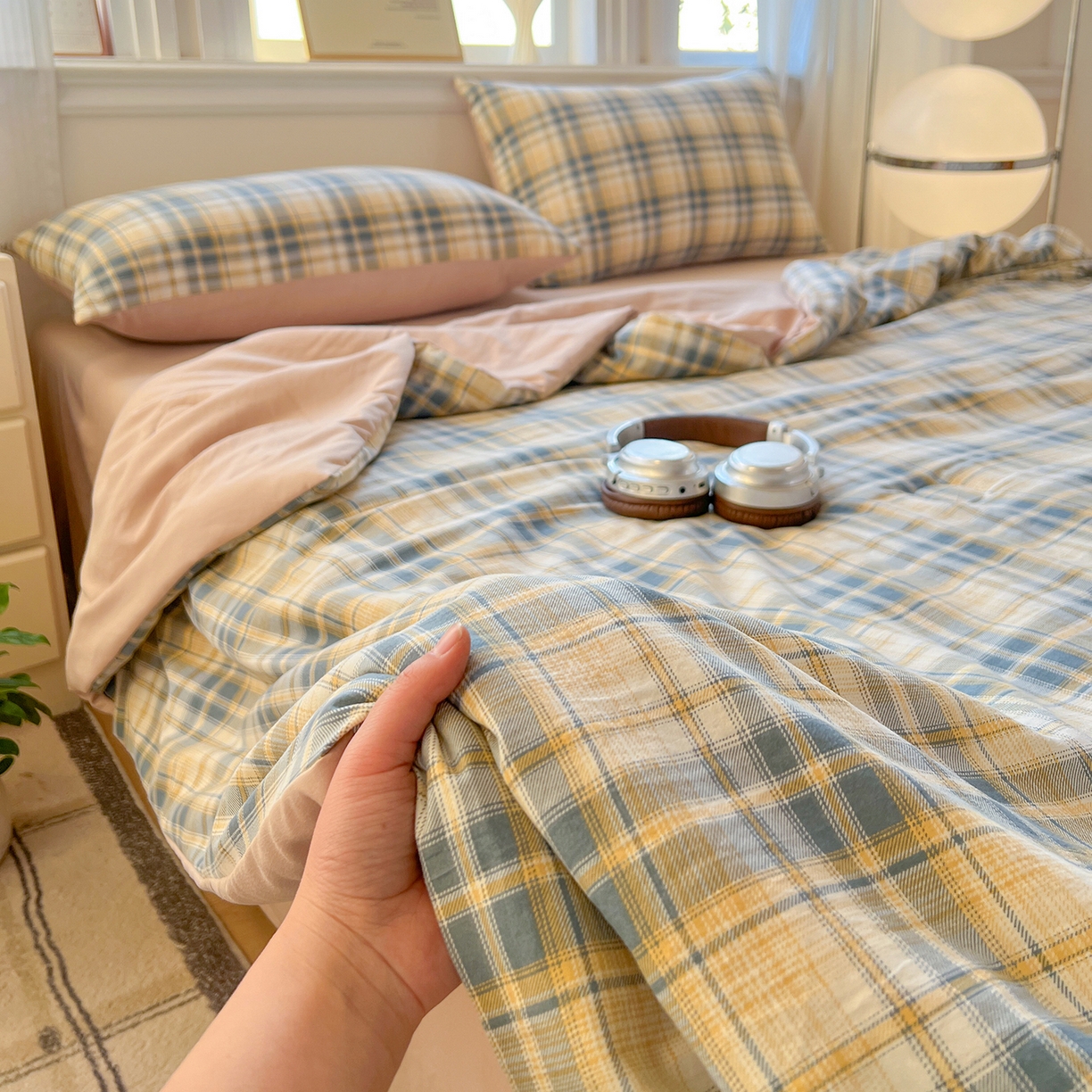 91家纺网 家纺一手货源 找家纺 纽缦家纺 2026新款水洗棉简约格子风夏被 临风