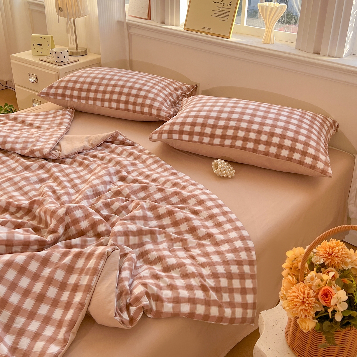 91家纺网 家纺一手货源 找家纺 纽缦家纺 2026新款水洗棉简约格子风夏被 朴雅