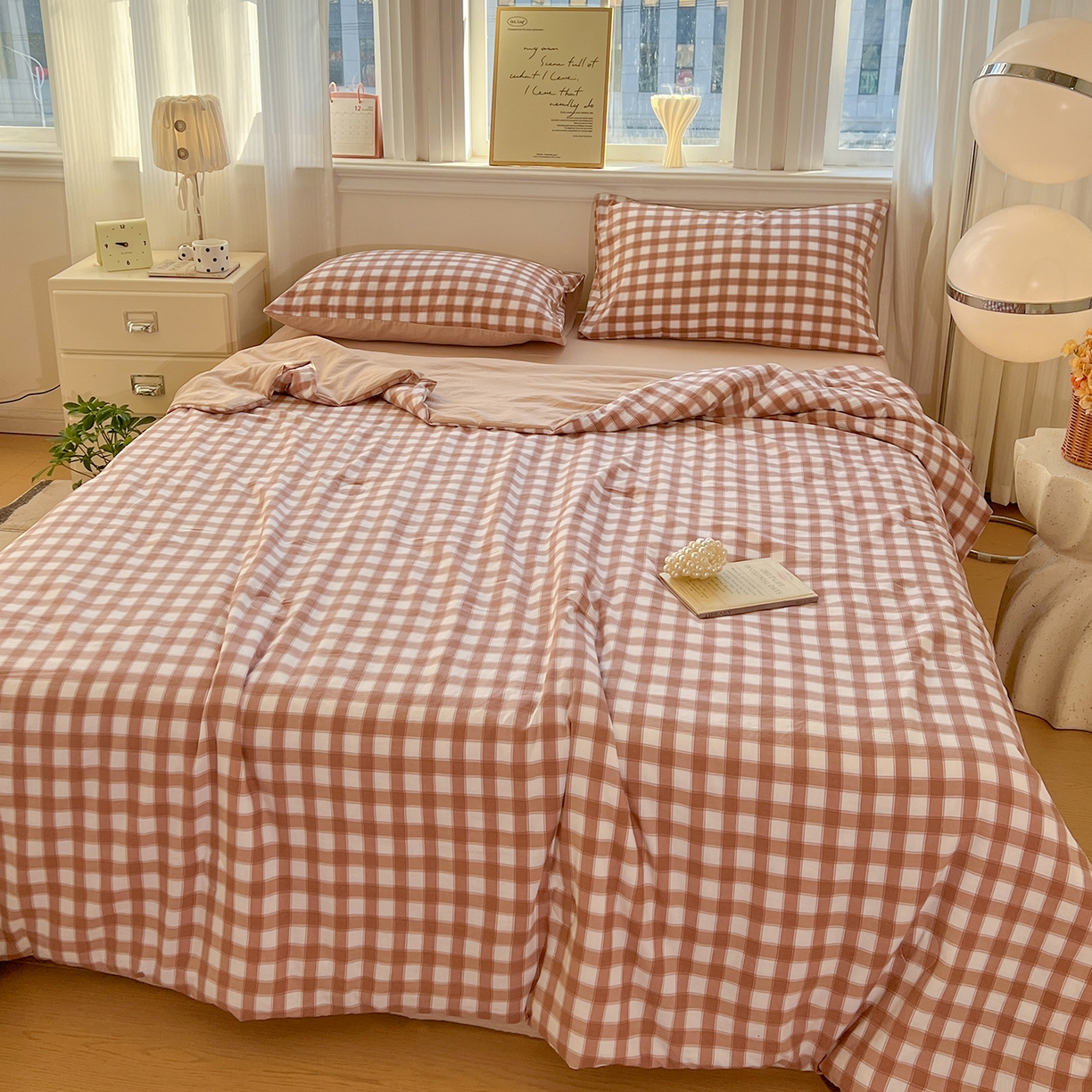 91家纺网 家纺一手货源 找家纺 纽缦家纺 2026新款水洗棉简约格子风夏被 朴雅