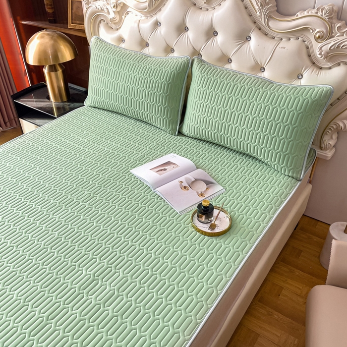 91家纺网 家纺一手货源 找家纺 优雅星家纺 2026新款清新时尚凉感丝0.35乳胶凉席-纯色 荧光绿