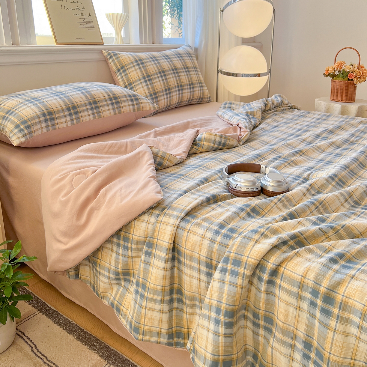 91家纺网 家纺一手货源 找家纺 纽缦家纺 2026新款水洗棉简约格子风夏被 临风