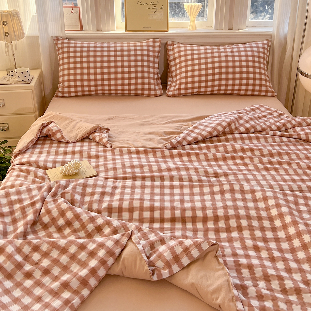 91家纺网 家纺一手货源 找家纺 纽缦家纺 2026新款水洗棉简约格子风夏被 朴雅