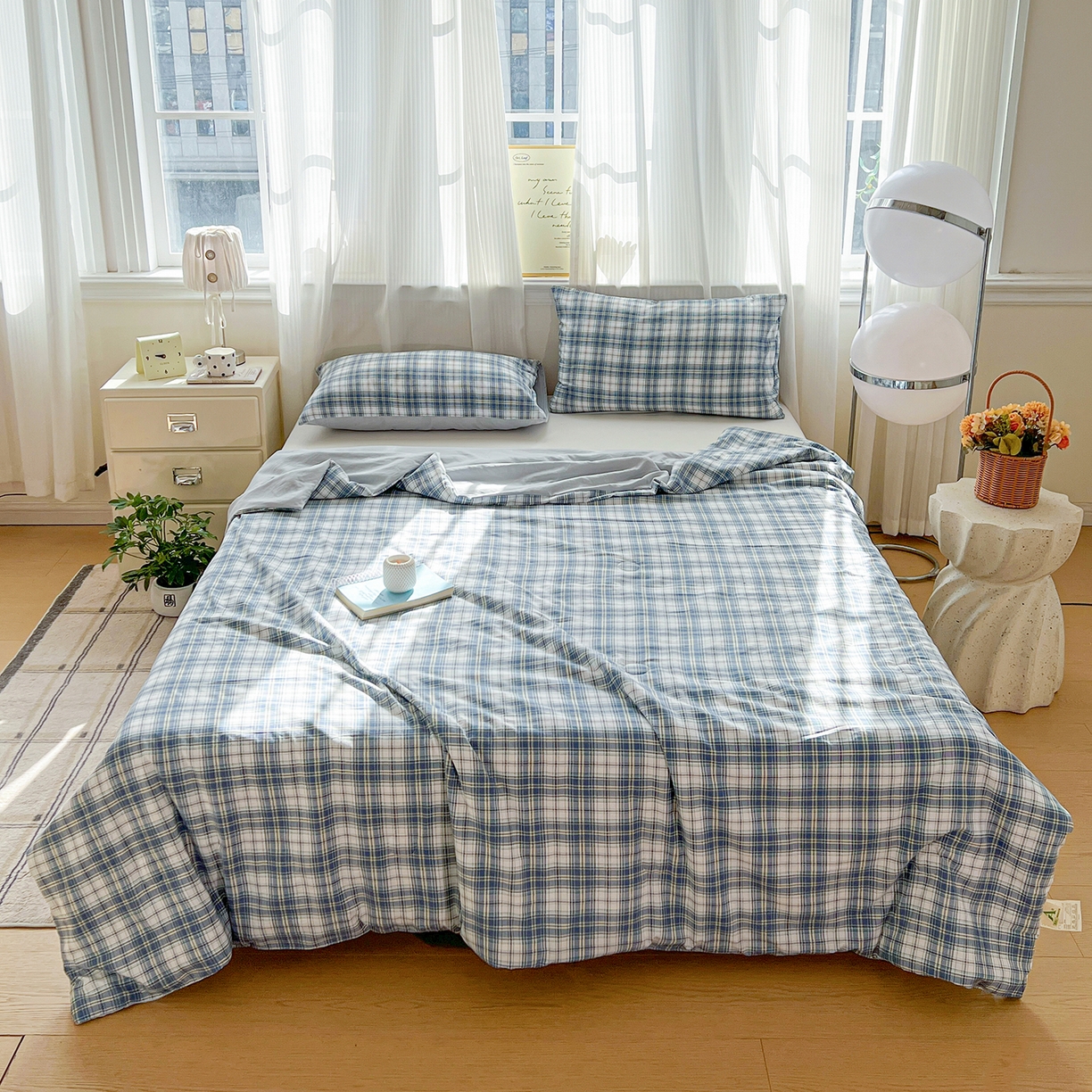 91家纺网 家纺一手货源 找家纺 纽缦家纺 2026新款水洗棉简约格子风夏被 野趣