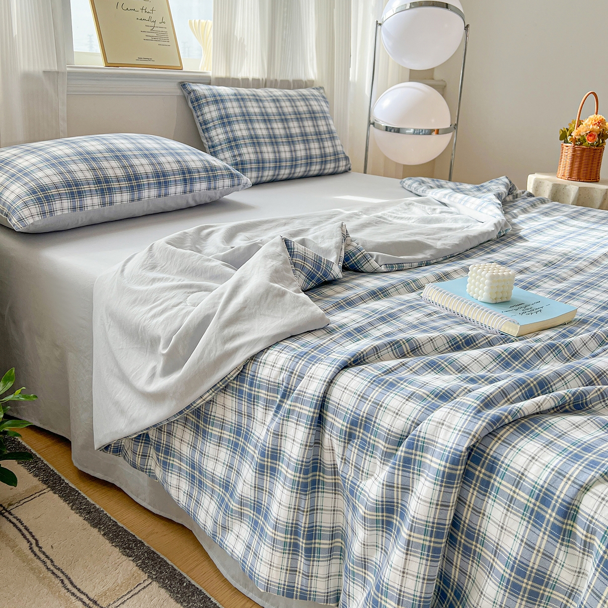 91家纺网 家纺一手货源 找家纺 纽缦家纺 2026新款水洗棉简约格子风夏被 野趣