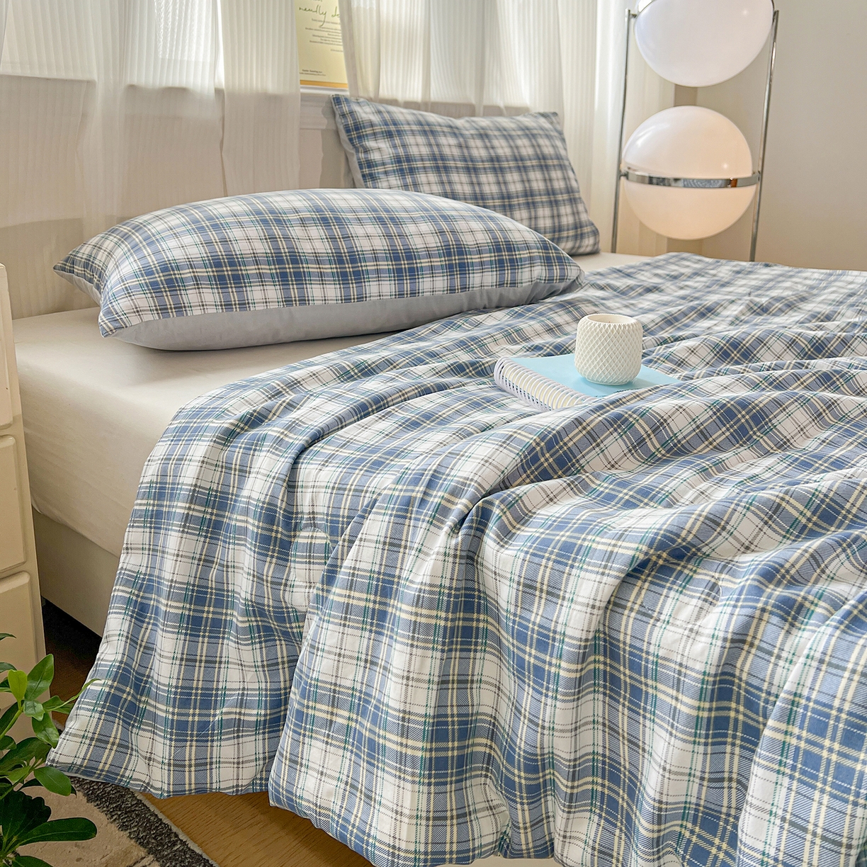 91家纺网 家纺一手货源 找家纺 纽缦家纺 2026新款水洗棉简约格子风夏被 野趣