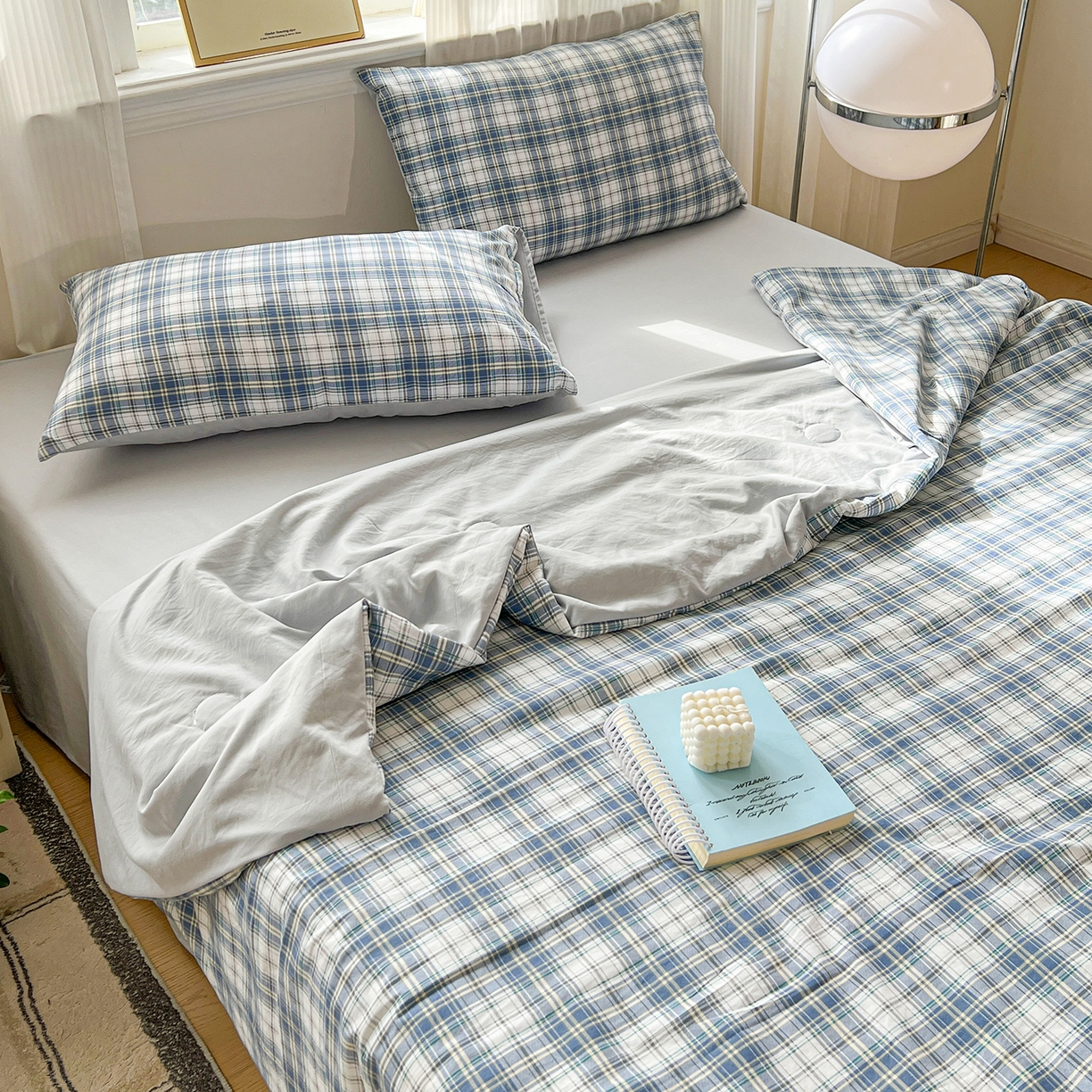 91家纺网 家纺一手货源 找家纺 纽缦家纺 2026新款水洗棉简约格子风夏被 野趣